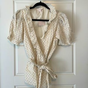 LC Lauren Conrad, wrap top w ruffle & pin dots size S coquette vintage style nwt